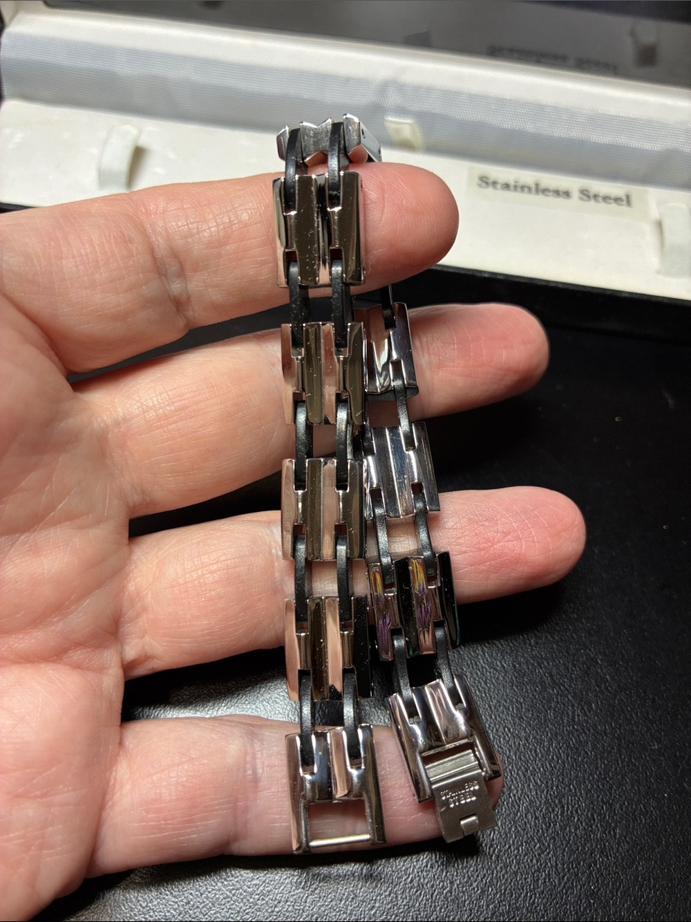 Stainless Steel and black Men's Link vintage Bracelet - Picture 4 of 16